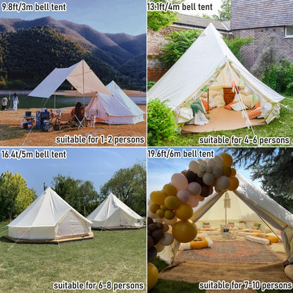 Outdoor Family Camping Safari Glamping Waterproof Luxury 3/4/5/6M Yurt Bell Tent With Mesh Screen (Off White Oxford, 6M)