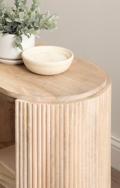 Kate and Laurel Cakora Modern Capsule Ribbed Mango Wood Side Table, 22 x 13 x 22, Light Natural, Boho Decorative Two-Tier End Table for Use as a Bedroom Nightstand or Living Room Plant Stand