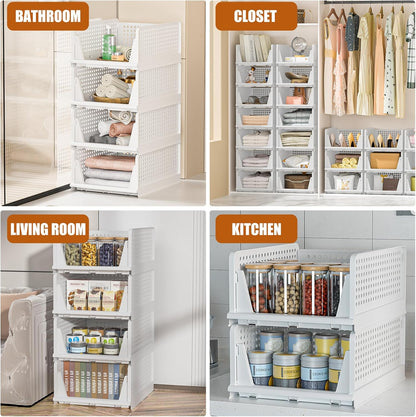 Neprock Stackable Plastic Storage Drawers, 4 Pack Open Storage Bins for Closet Organizers and Storage, Clothes