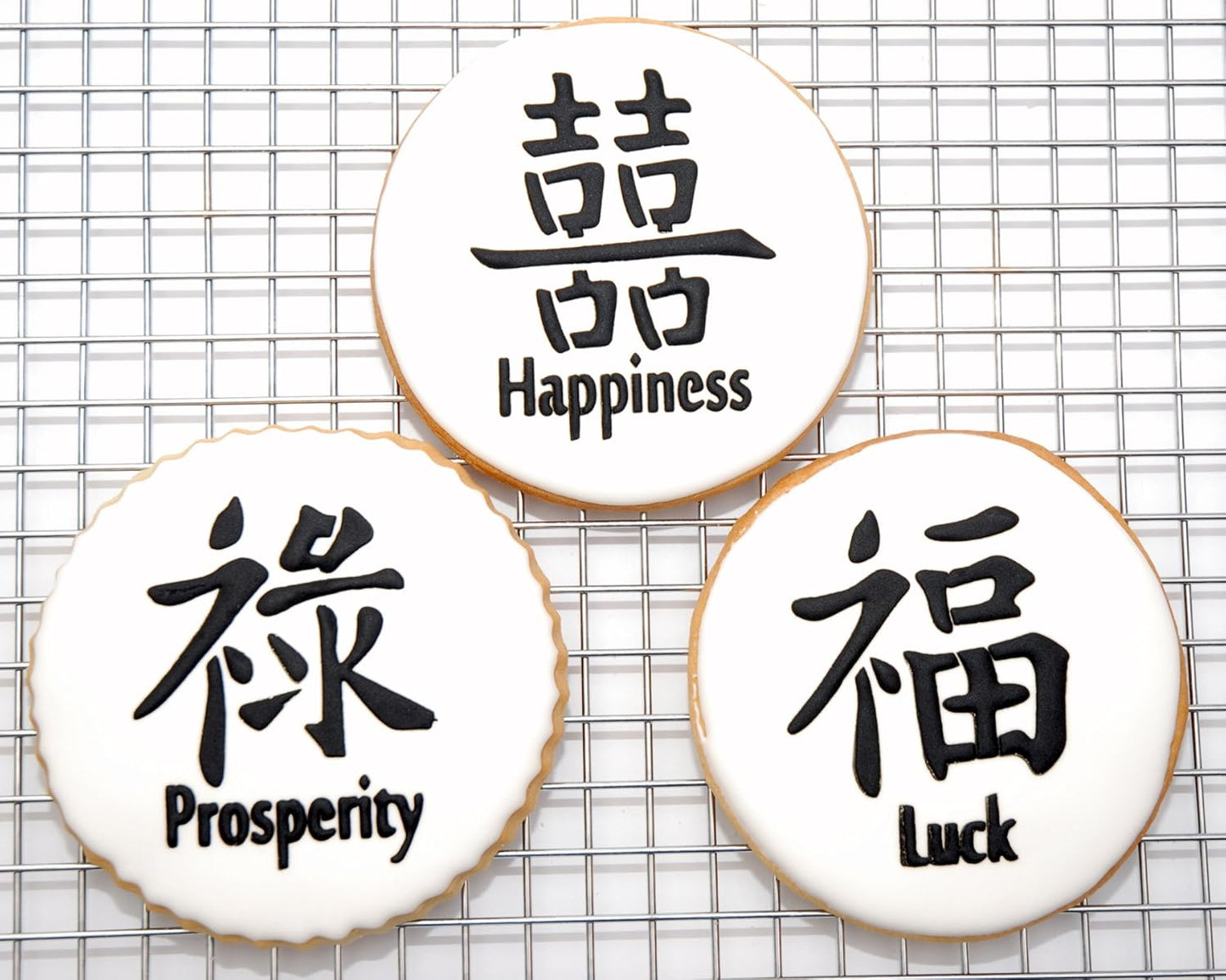 Designer Stencils Cake and Cookie Stencil Set Double Happiness, Luck, Prosperity Symbols, Beige/Semi-Transparent