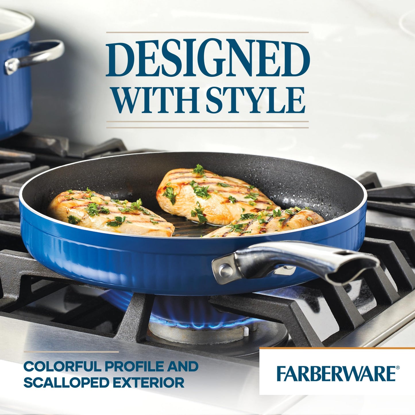 Farberware Style Nonstick Cookware Deep Round Grill Pan/Griddle, Dishwasher Safe, 11.25 Inch - Blue