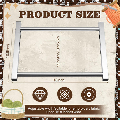 Cross Stitch Stand Frame Scroll – Aluminum Adjustable 4-Width (5.5/7.3/9/11") Embroidery Hoop Stand, Lightweight Metal Needlepoint Frame for Cross Stitch Sewing Tapestry, 18 x 12.6 Inch