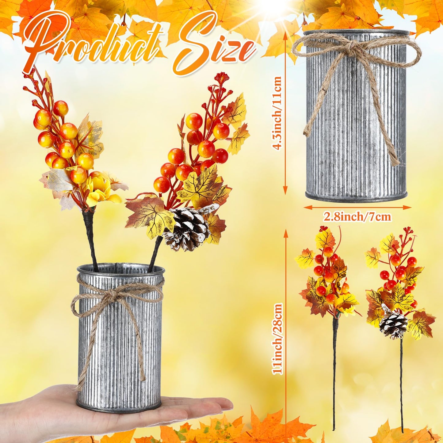 Zeyune 3 Sets Fall Thanksgiving Table Centerpiece Decoration Harvest Artificial Flower Stem Pumpkin Maple Berry Pick with Metal Pot for Autumn Rustic Farmhouse Home Kitchen Dining Indoor Decoration