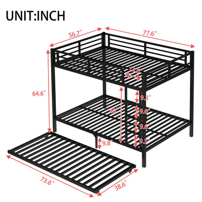SIMPLEZC Upgraded Version Thicken Stronger Metal Heavy-Duty Full Over Full Bunk Bed with Twin Size Trundle, Bunk Bed for Adults with Ladders, Easy Assemble (Full/Full)