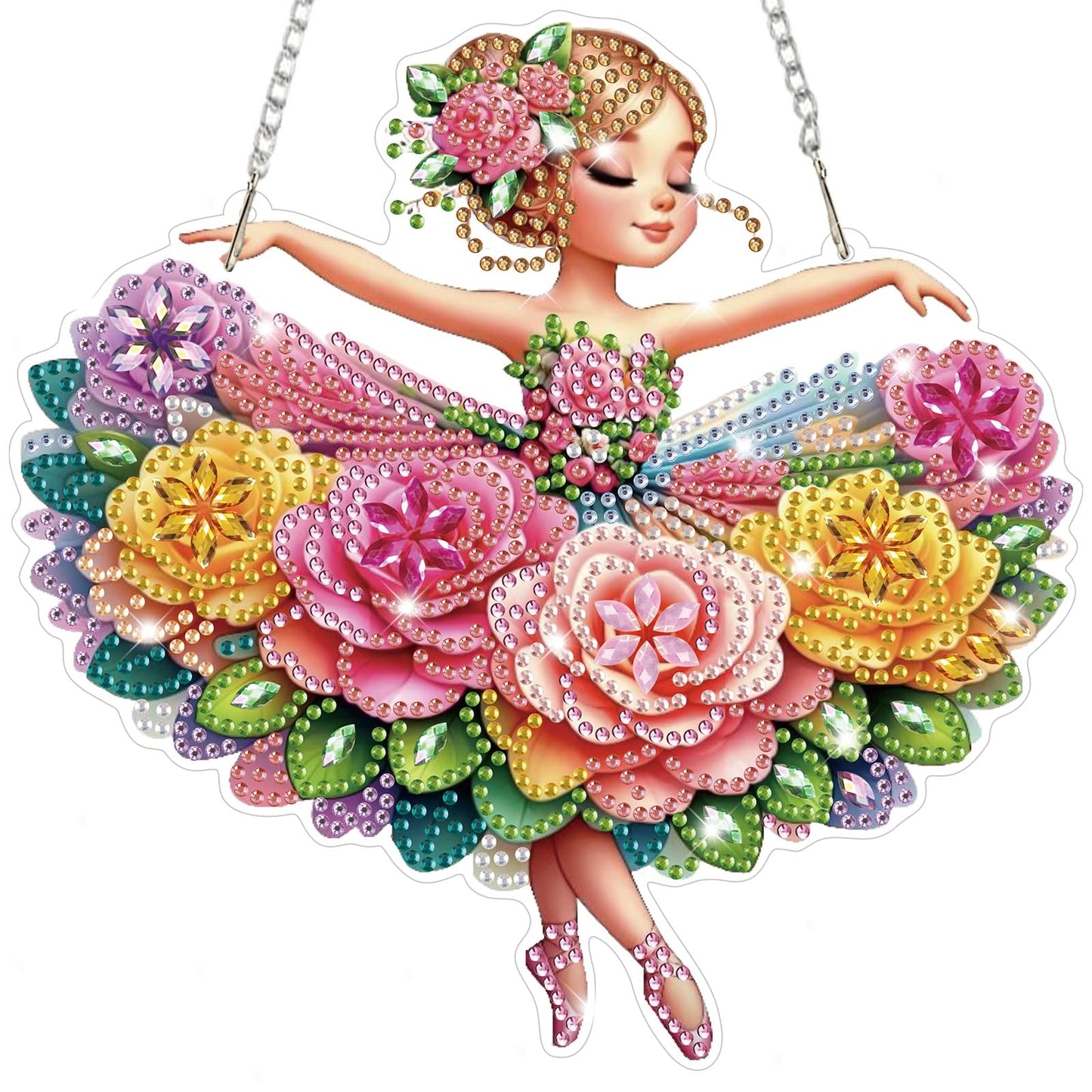 Bowetile Ballet Girl Diamond Art Hanging Kits for Adults, Diamond Art Suncatchers Dream Dancer, 5D Special Shape Diamond Painting Pendant Window Ornament Gifts for Home Wall Door Garden Decor