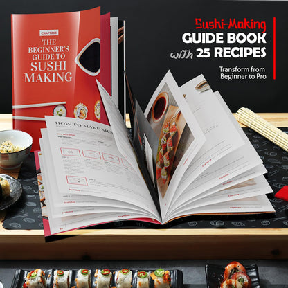 CraftZee All-Inclusive 𝗣𝗥𝗘𝗠𝗜𝗨𝗠 Sushi Making Kit for Beginners & Professionals - Sushi Maker with Rice Cooker, Reusable Chopsticks, Bazooka, Sushi Roller, Book - Sushi Kit for Family BPA-Free