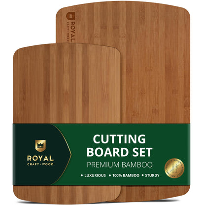 ROYAL CRAFT WOOD Wooden Cutting Boards for Kitchen Meal Prep & Serving - Bamboo Wood Serving Board Set with Deep Juice Groove Side Handles - Charcuterie & Chopping Butcher Block for Meat