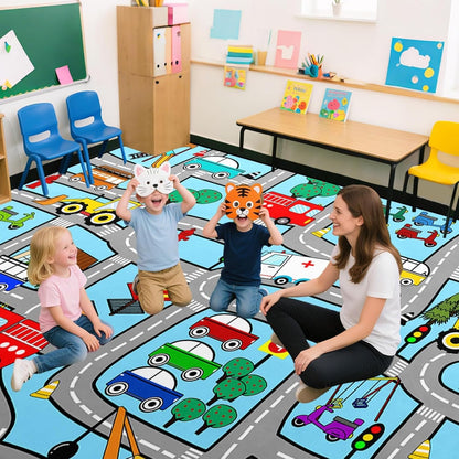 5x7 Interactive Feet Car Road Rug for Kids' Playroom