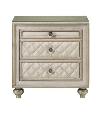 Acme Lucienne 2-Drawer Velvet Upholstered and Wood Nightstand in Beige