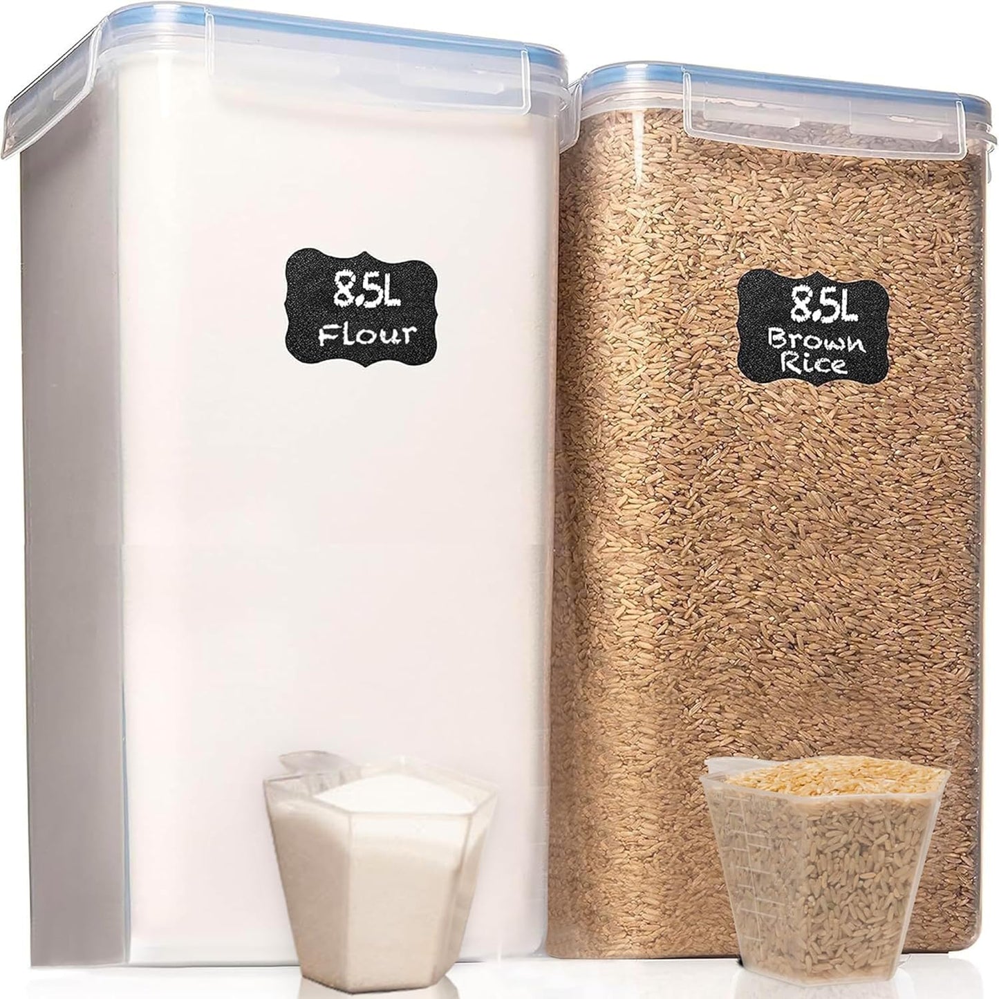 2 [8.5L 287 Oz] Flour Storage Container PC / Extra Large Food Storage Containers with Lids - Airtight, Leak Proof