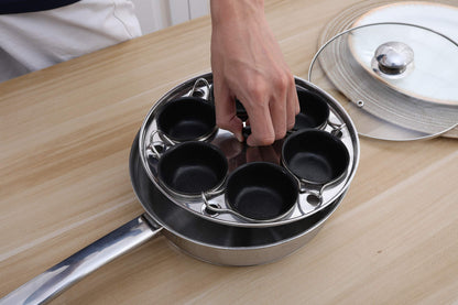 6 Cups Egg Poacher Pan - Stainless Steel Poached Egg Cooker – Induction Cooktop Egg Poachers Cookware Set with 4 Nonstick Large PFOA FREE Egg Poacher Cups and Silicone Spatula