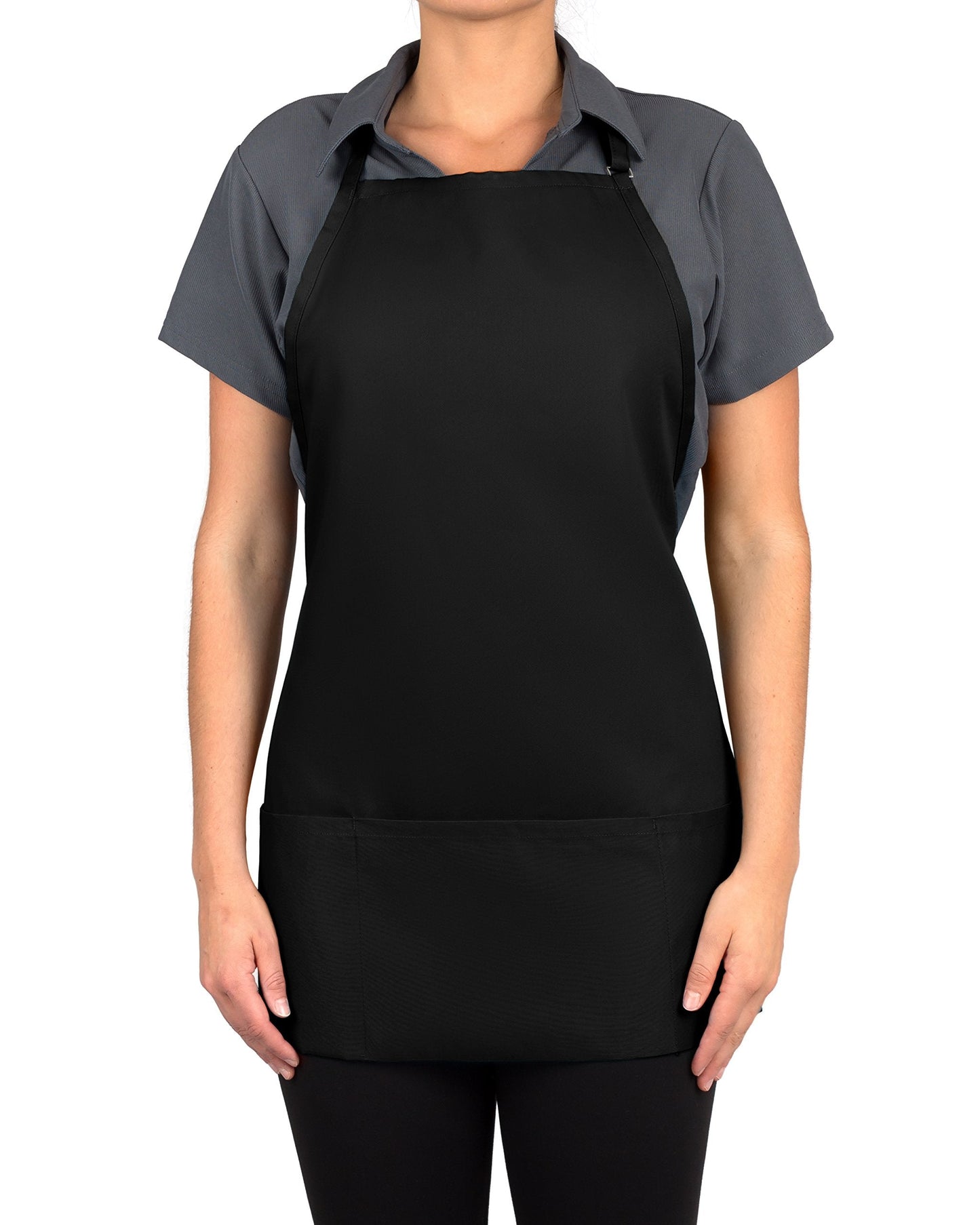 KNG Black 3 Pocket Adjustable Bib Apron for Men and Women - Pack of 6