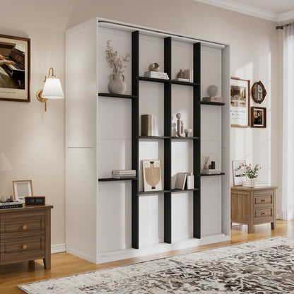 Merax Rotating Queen Murphy Bed with Hidden Storage Racks, Space-Saving Multifunctional Wall Bed for Home Office & Small Rooms
