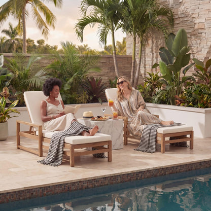 Outdoor Chaise Lounge Chair Set of 2, Patio Chaise Lounge Recliner with Adjustable Backrest, Acacia Wood Poolside Chaise Lounge with Thick All-Weather Cushions for Patio, Deck and Backyard(A)