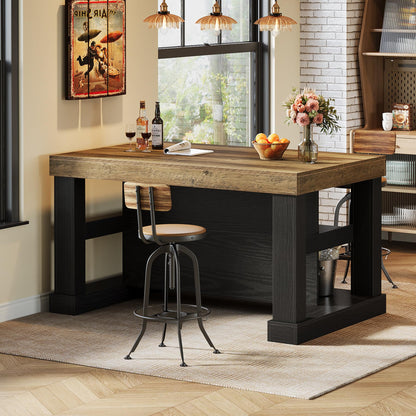 Tribesigns Kitchen Island with 3 Shelves, 55 Inches Width Kitchen Shelf with Large Worktop, Stable Wooden Structure, Farmhouse Style, Easy to Assemble, Black and Brown
