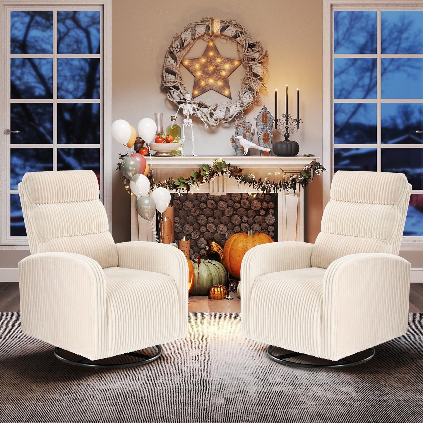 DUMOS 360°Swivel Nursery Chair, Comfy Chair for Bedroom, Rocking Chair with Thickened Seat Cushion, High Back Sofa Chairs for Living Room, Nursery Room and Reading Room, Beige