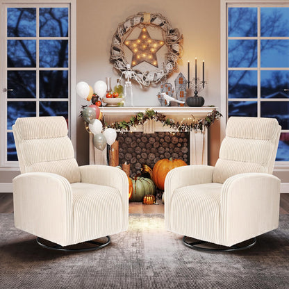 DUMOS 360°Swivel Nursery Chair, Comfy Chair for Bedroom, Rocking Chair with Thickened Seat Cushion, High Back Sofa Chairs for Living Room, Nursery Room and Reading Room, Beige