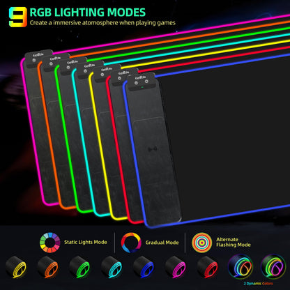 Wireless Charging Mouse Pad, RGB Gaming Mousepad, 31.5"x15.7" Extra Large Desk Pad, 13 Light Modes, Ultra-Smooth Surface, Non-Slip Base, Waterproof Computer Keyboard Mat for MacBook, PC, Laptop, Black