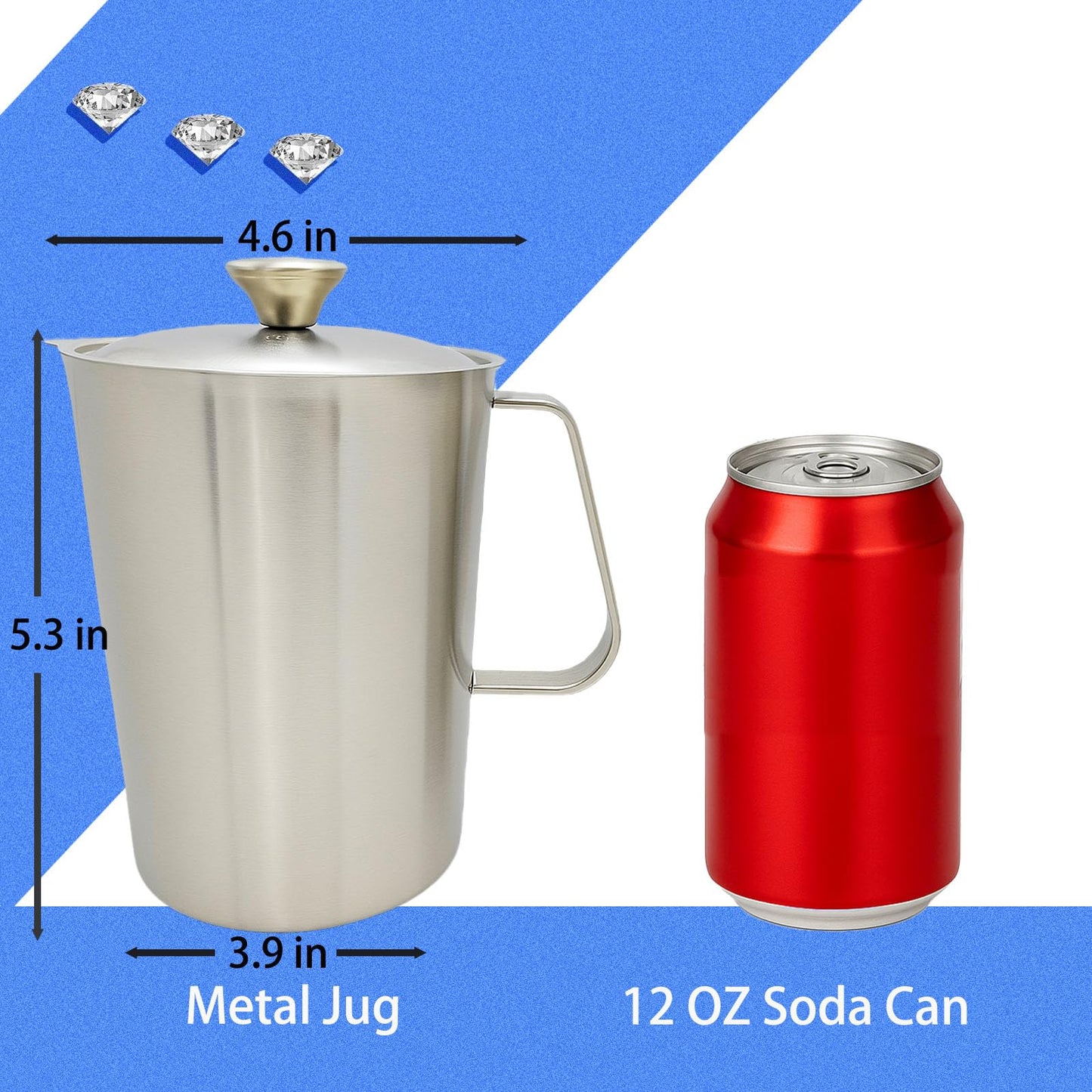 Stainless Steel Measuring Pitcher with Lid, 32 oz / 1L Large Metal Jug with Handle & Dual Scales, Wide Mouth Graduated Cup for Milk Frothing, Iced Tea, Espresso, Hot & Cold Water