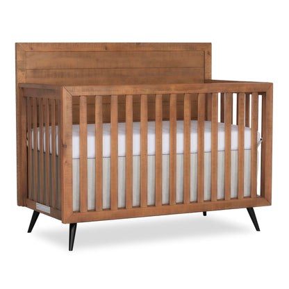 Evolur Stilnovo Mid-Century 4-in-1 Convertible Crib in Sugarcane – Greenguard Gold Certified, Solid Wood Construction, 3 Mattress Heights – Converts to Toddler, Daybed & Full-Size Bed