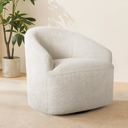 Ink+Ivy Bonn Swivel Accent Chair Cozy Plush Boucle Upholstered Barrel Chair for Living Room, Modern Family Room Sofa Bedroom Lounge Furniture, 30" W Cream