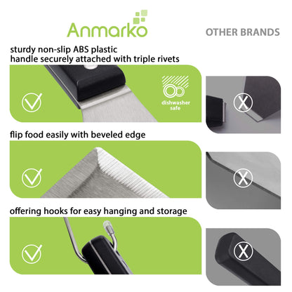 Anmarko Metal Spatula Set Stainless Steel and Scraper - Professional Chef Griddle Spatulas Set of 6 - Heavy Duty Accessories Great for Cast Iron BBQ Flat Top Grill