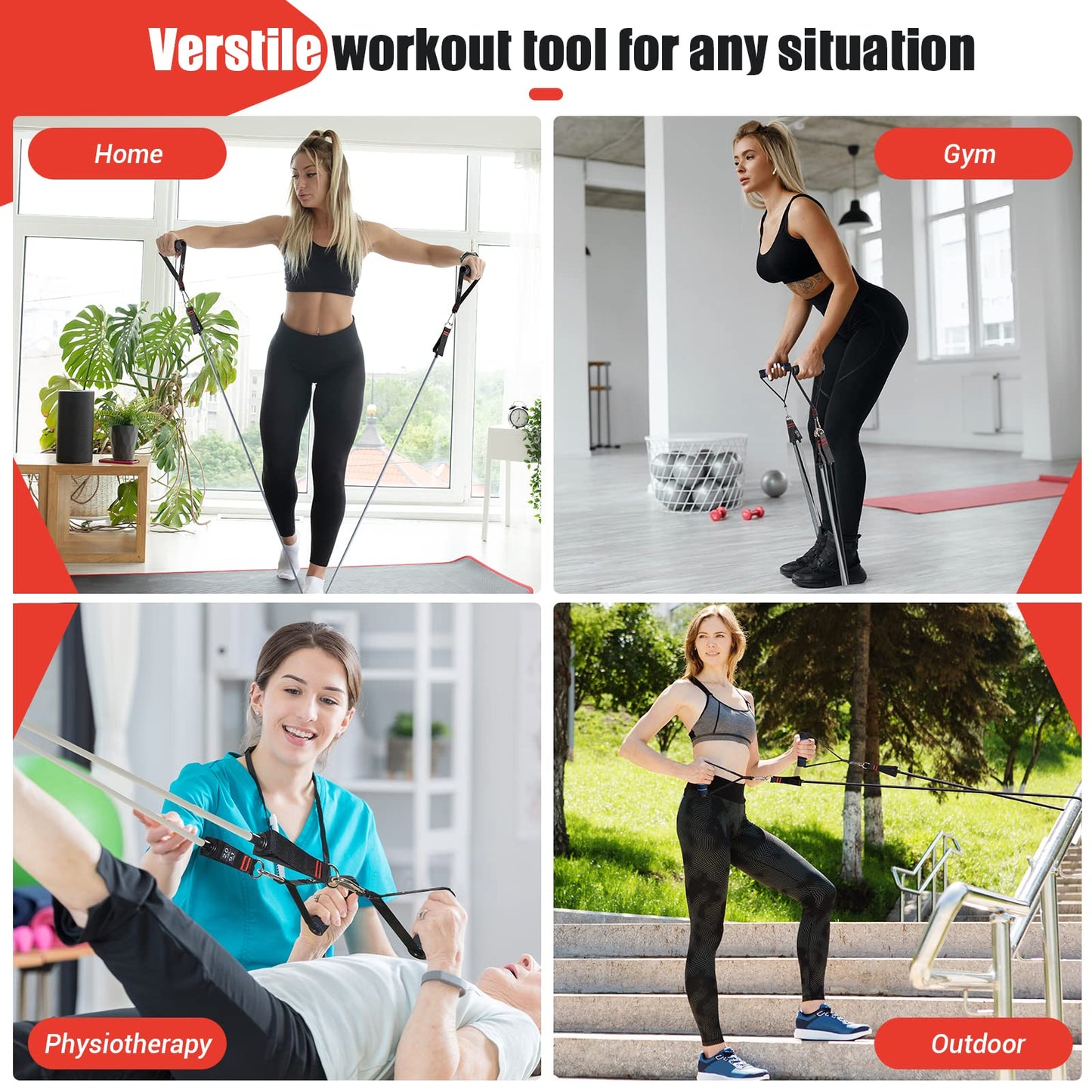 Resistance Bands with Handles for Women, 5 Level Exercise Bands Workout Bands for Physical Therapy, Yoga, Pilates, Door Anchor, Storage Pouch