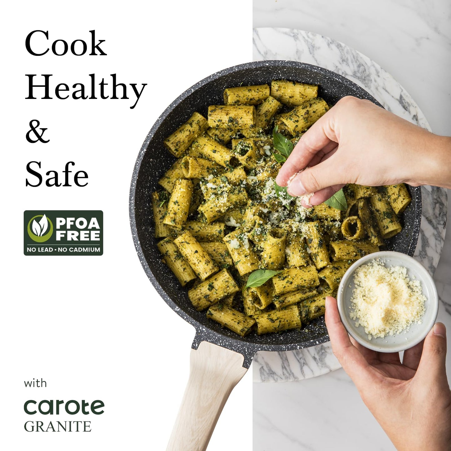 CAROTE Non Stick Frying Pan Skillet, 8" Nonstick Fry Pan with Glass Lid, Egg Pan Omelet Pans, Granite Cookware, PFOA Free (Classic Granite, 8-Inch)