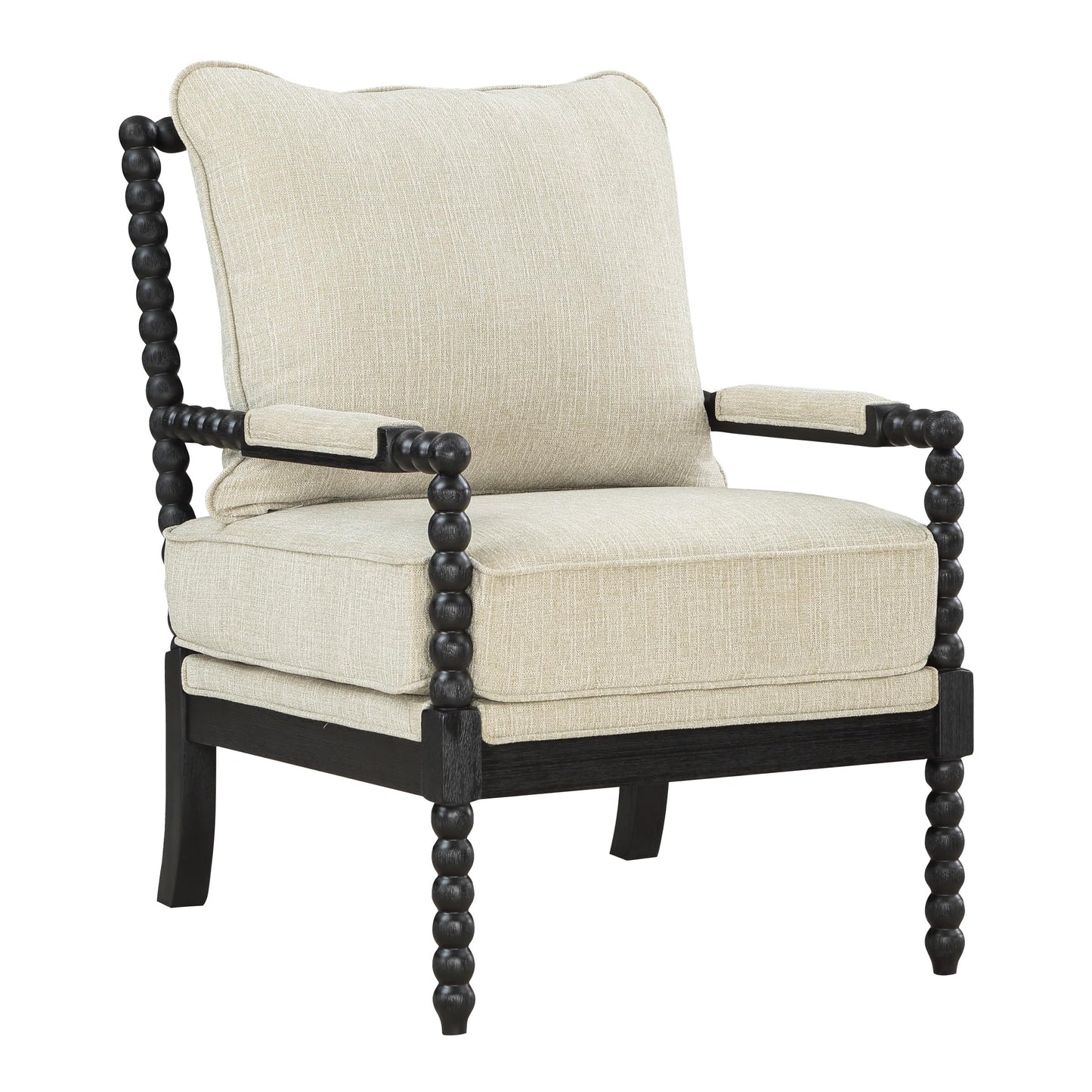 OSP Home Furnishings Eliza Spindle Accent Chair, Linen Fabric with Black Wood