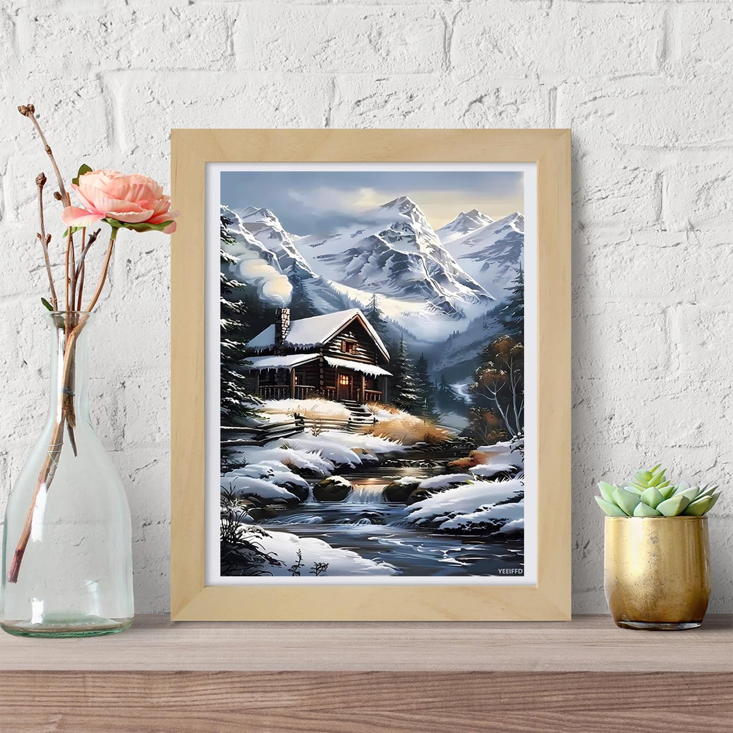 YEEIFFD DIY The Cozy Cabin in The Snow Diamond Painting Kits 5D Round Diamond Painting for Adult Diamond Art Kit for Wall Decor Living Room Decor 12x16 inch