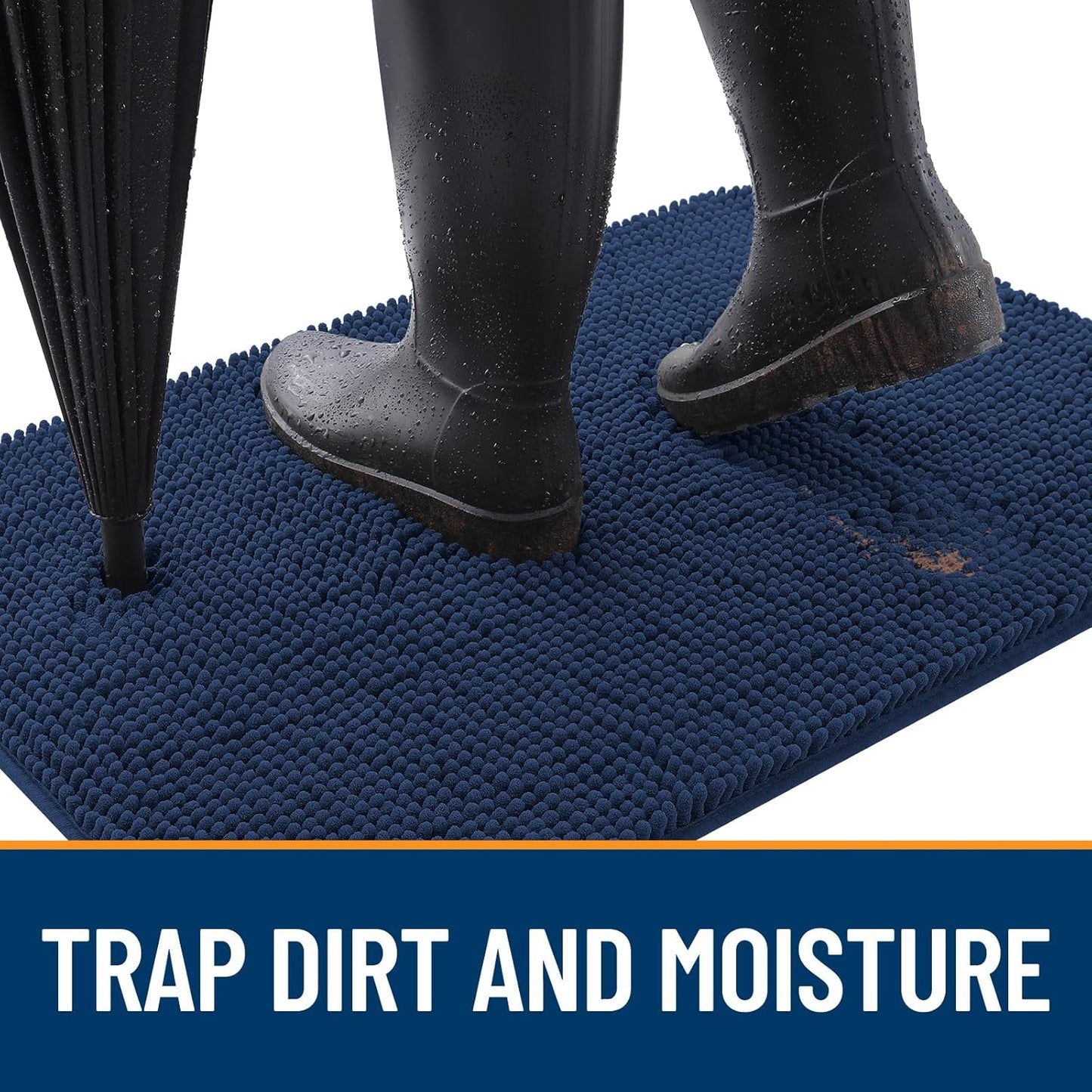 OLANLY Dog Door Mat - Absorbent Non-Slip Chenille Mat for Muddy Paws | 70x46 Dark Blue Indoor Carpet