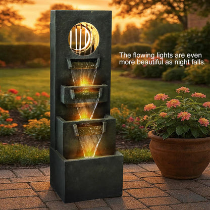Naturefalls 39.3” H Modern Outdoor Fountain - 4-Tiered Outdoor Garden Fountains with Contemporary Design&LED Light for Garden, Patio, Deck, Porch, Backyard and Home Art Decor