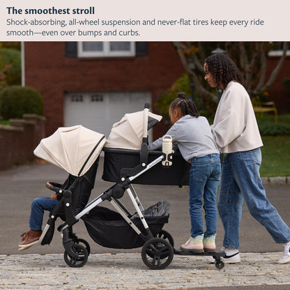 Mockingbird Single-to-Double Stroller 3.0 - Convertible Full Size Baby Stroller for 1, 2, or 3 Kids with 44 Possible configurations, Travel System Compatible - Black Windowpane