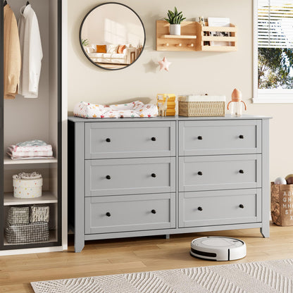 IDEALHOUSE Grey 6 Drawer Dresser for Bedroom, 54" Wide Large Dresser with Deep Drawers & Metal Knobs, Modern Wooden Chests of Drawers for Entryway, Hallway