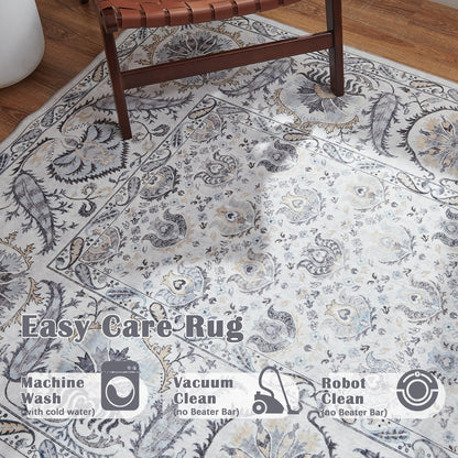 jinchan Area Rug 2x3, Washable Vintage Floral Indoor Entryway Rug, Soft Non Slip Bathroom Kitchen Carpet