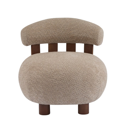 Merax Boucle Fabric Accent Chair, Modern Upholstered Barrel Armlesschair with Wooden Legs, Comfy Lounge Chair for Living Room Bedroom Office, Soft Reading Chair, Light Brown