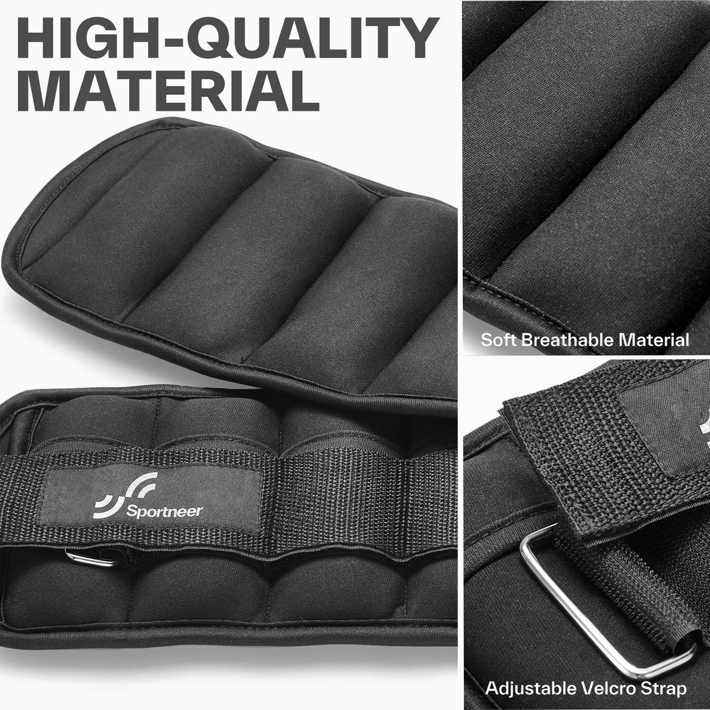 Sportneer Adjustable Ankle Weights for Men & Women 3 5 8 10 13 LBS Weighted Leg Weights with Long Straps, Strength Training for Yoga, Walking, Aerobics, Gym 1.4-6.5 lbs Each Ankle, 1 Pair 2.8-13 lbs