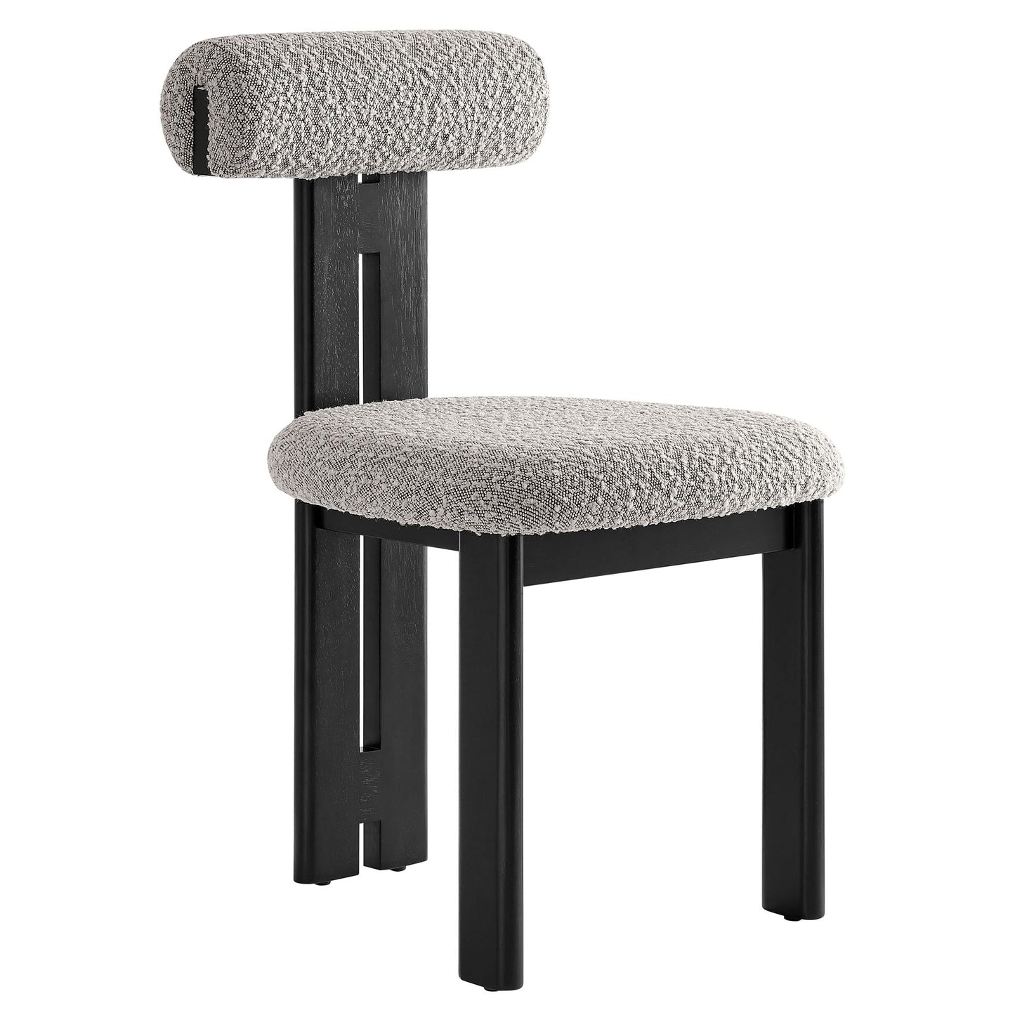 Modway Torian Upholstered Boucle Dining Chairs Set of 2 in Wenge Taupe - 3-Legged Farmhouse Kitchen Chairs - Mid-Century Modern Armless Accent Chairs - Comfortable Side Chairs with Wood Legs