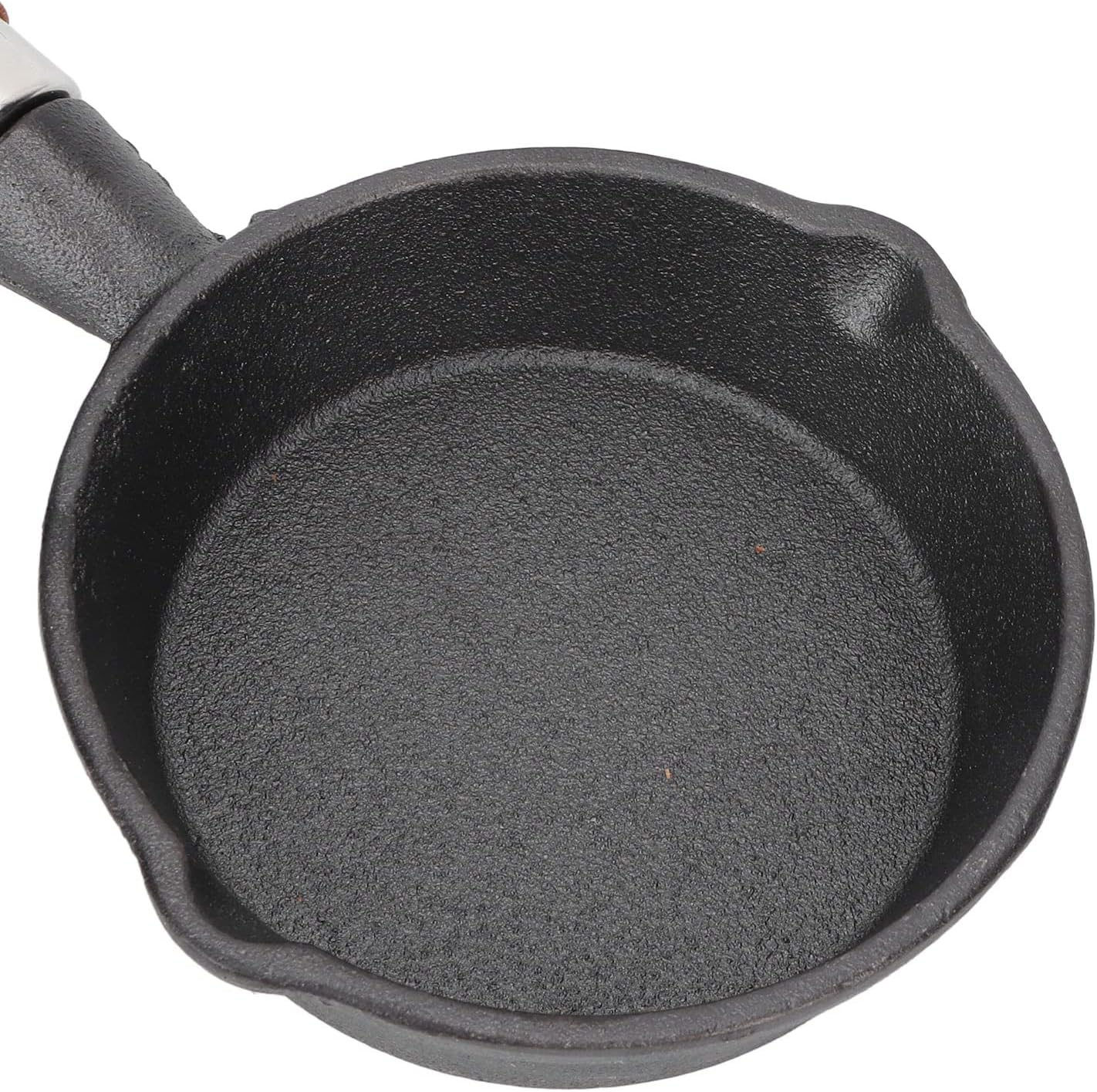 Fdit 10CM Casting Iron Frying Pan, Wood Handle Egg Skillet, Mini Flat Bottomed Pancake Pan
