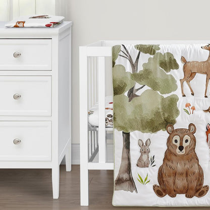 Sweet Jojo Designs Woodland Forest Animals Boy Girl Gender Neutral Unisex Baby Mini Crib Bedding Set Infant Nursery Room Newborn Blanket Portable Pack n Play Sheets 3p Bear Fox Hedgehog Deer Squirrel