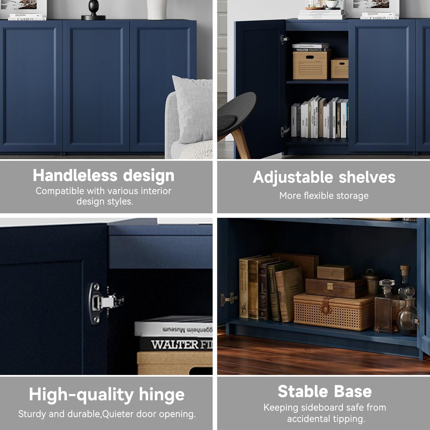 FENSULN Modern Sideboard Accent 2 in 1 Buffet Storage Cabinet Display Buffet Cabinet Credenza with Adjustable Shelves for Dinging Room Living Room Entryway Coffee Bar,Blue