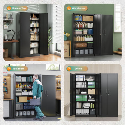 Letaya Metal Garage Storage Cabinets with Lock-72 Tall Tool Organizer Steel Lockers, 5 Adjustable Layers Shelves for Home,Office,Warehouse,Garage,(Black-72“)
