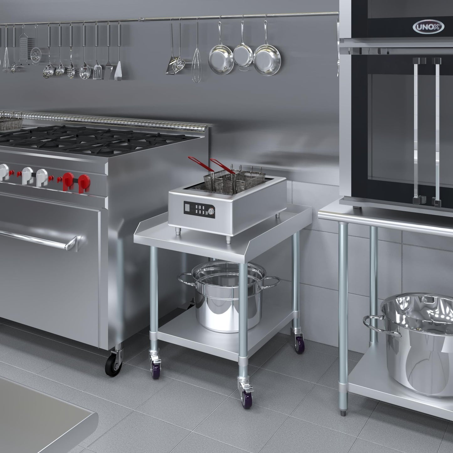 AmGood Stainless Steel Equipment Stand with Undershelf + Casters, Heavy Duty, Commercial Grade, NSF Certified (30" Width x 24" Length + Casters)