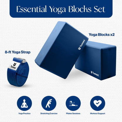 Tumaz Non-Slip Yoga Blocks 2-Pack - High Density/Lightweight EVA Foam & Natural Cork for Stability, Premium Set with E-Book Included