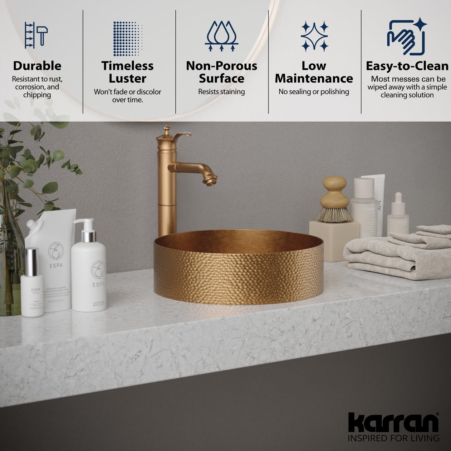 Karran Cinox Stainless Steel Round Vessel Sink in Brushed Copper