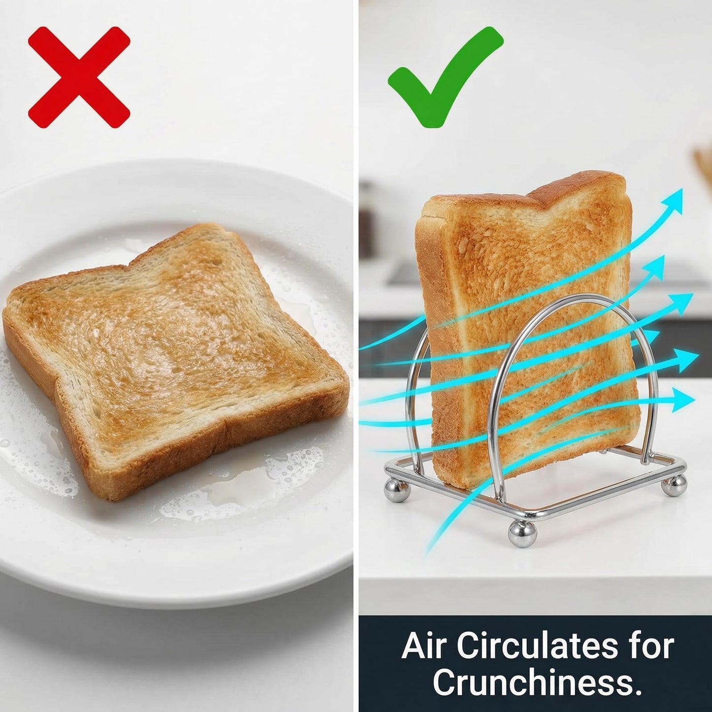 Toast Rack, Toast Holder Rack for 2 Slices Bread, Stainless Steel Cooling Stand for Breakfast, Metal Napkin Letter Organizer with Carry Handle, Crunchy Bread Server for Kitchen Dining Table