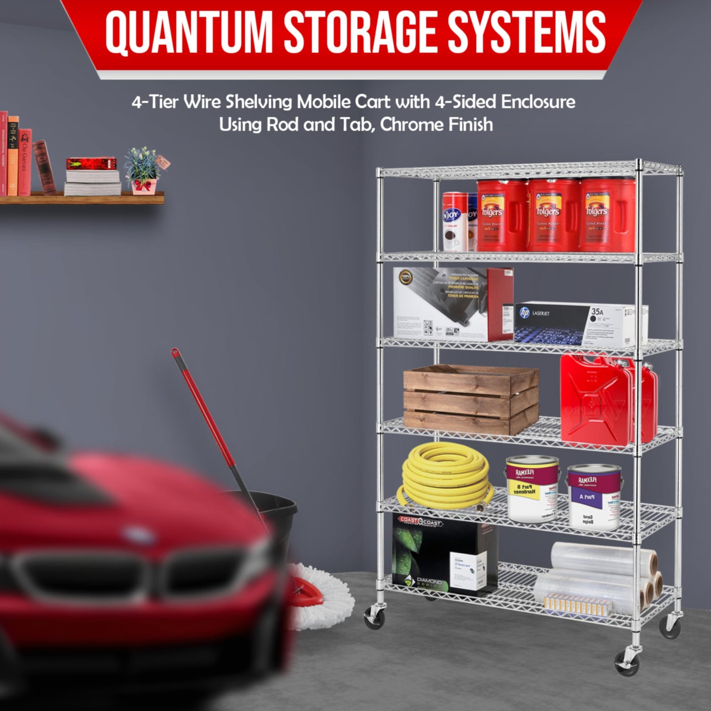 24/7 Shop at Home Arno Industrial 6 Tier Wire Shelving Rack with Wheels, Adjustable Shelf and NSF Certified, Metal Storage Shelves for Kitchen, Office, Garage, Basement, Laundry Room, White