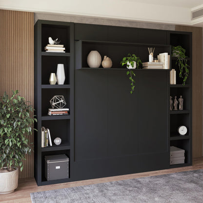 Oakland Living Easy-Lift Queen Murphy Wall Bed in Black with Two Bookshelves
