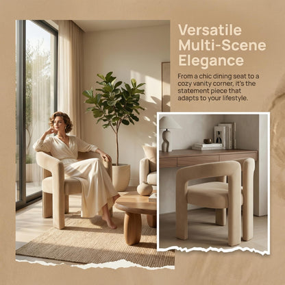 Hyfirm Upholstered Barrel Dining Chairs Set of 6, Khaki Velvet Kitchen Accent Chairs with Arms Modern Side Chairs for Dining Room Bedroom Vanity Reception