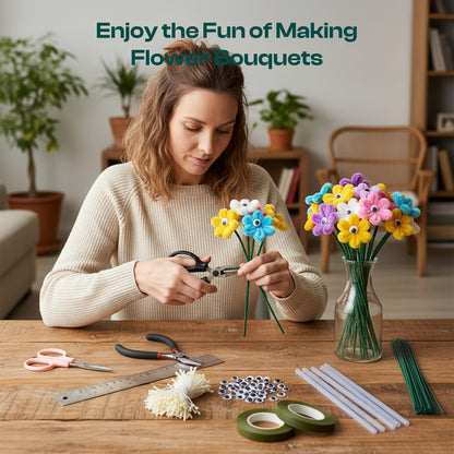 Caydo 134 PCS Pipe Cleaners Flowers Making Tool Kit for Bouquet Making, Floral Arrangement Kit with Floral Wire Stems, Floral Tape, Curved Scissors, Flower Scissors, Needle Nose Pliers, Stamens